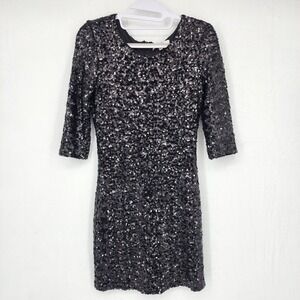 BB Dakota Black Sequin Mini Dress Size XS 3/4 Sleeve Bodycon Cocktail Party
